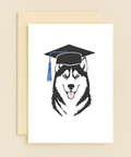 Graduation Card Husky with Cap Cute Illustrated Design - Front