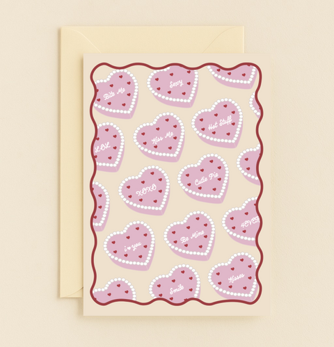 Valentines Day Greeting Card Cute Conversation Hearts - Front
