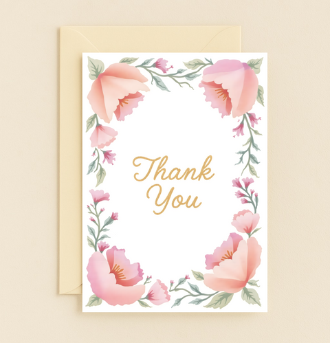 Thank You Card Elegant Floral Design - Front
