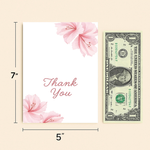 Thank You Greeting Card Pink Floral Design - Size