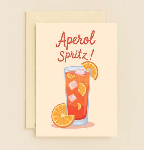 Aperol Spritz Greeting Card Cute Illustrated Cocktail Design - Front