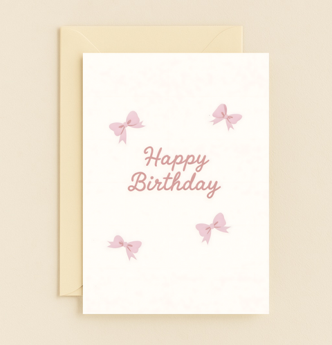 "Happy Birthday Card with Pink Bows Modern Design" - Front