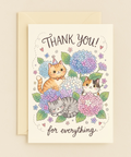 Thank You Card with Cute Cats and Flowers Illustration - Front