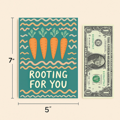 Encouragement Greeting Card Cute Carrot Design - Size