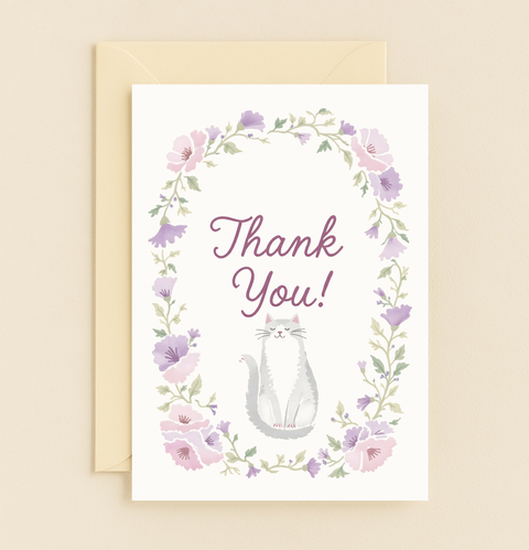 floral cat thank you card
