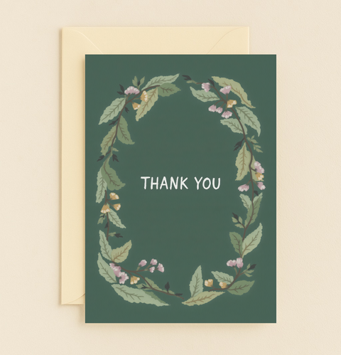 floral green thank you card