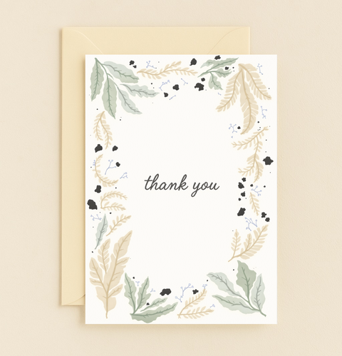 floral leaves thank you card