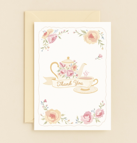 floral teapot thank you card
