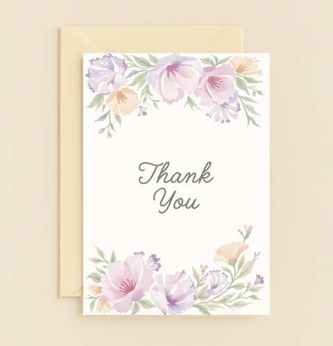 floral thank you card with pastel flowers