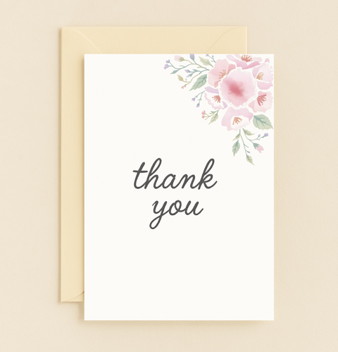 floral thank you card with pink blooms