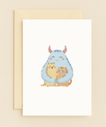 friendly monster and cat hug card