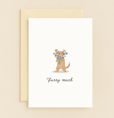 furry dog bouquet card