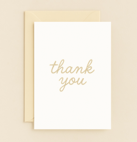 gold sparkle thank you card