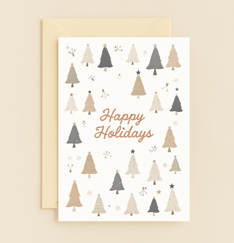 happy holidays festive trees card