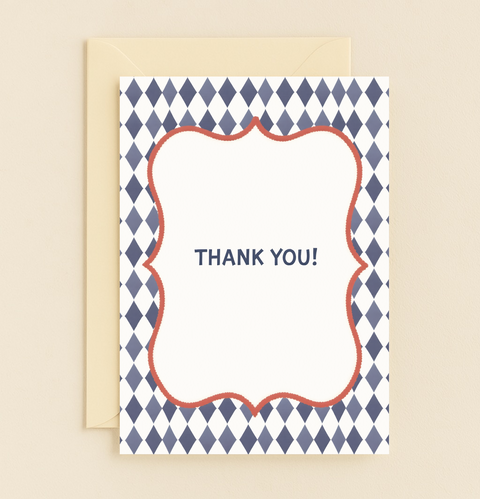 harlequin pattern thank you card