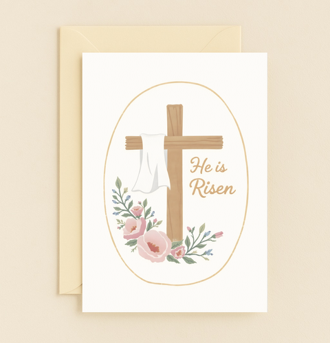 he is risen floral cross card