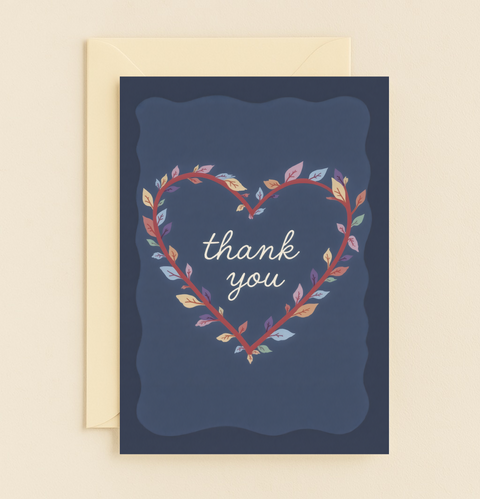 heart leaves thank you card