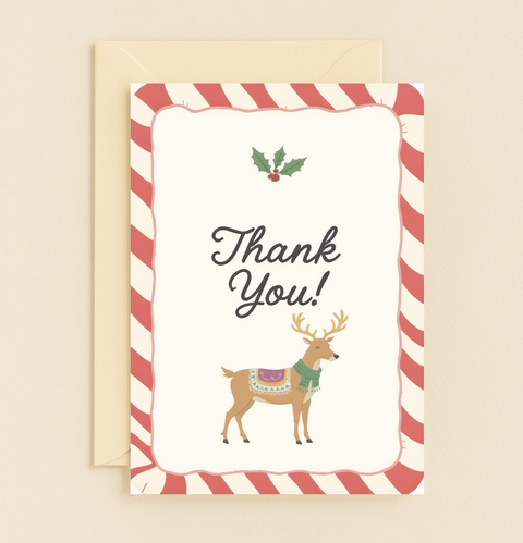 holiday reindeer thank you card