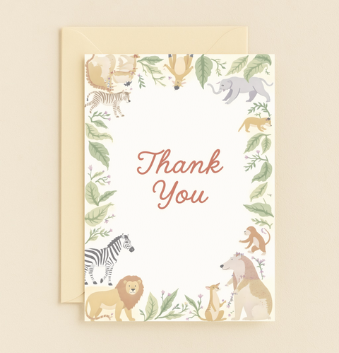jungle animal thank you card