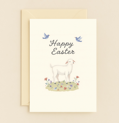 lamb and spring flowers card