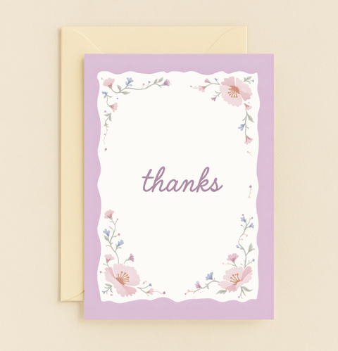 lavender floral thank you card