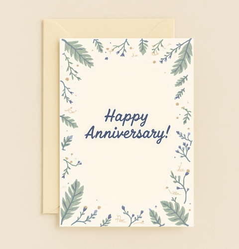 leafy floral anniversary card