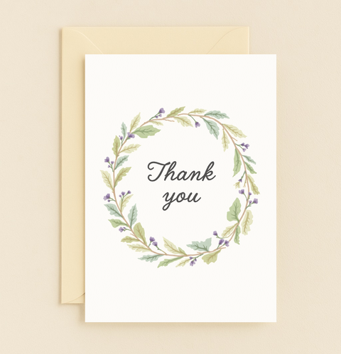 leafy wreath thank you card