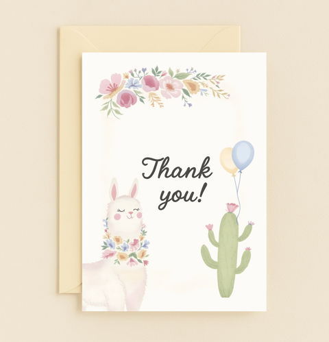 llama cactus floral thank you card