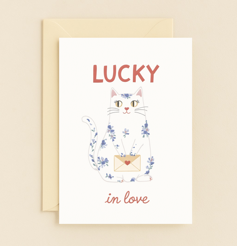 lucky cat love letter card