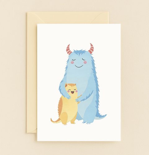 monster and cat friendship card