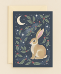 moonlit rabbit with holly card