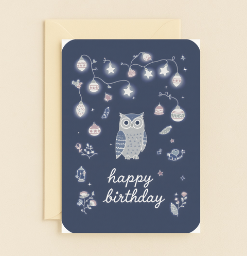 night owl festive lights card