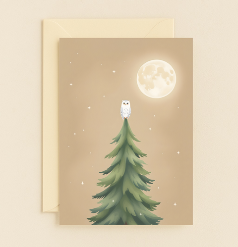 owl and moon night tree card
