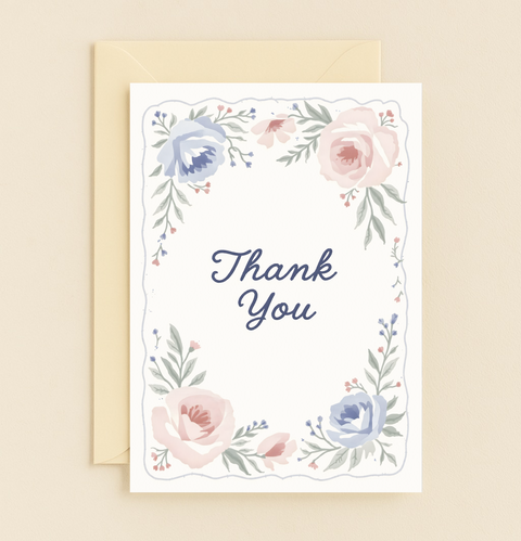 pastel floral border thank you card