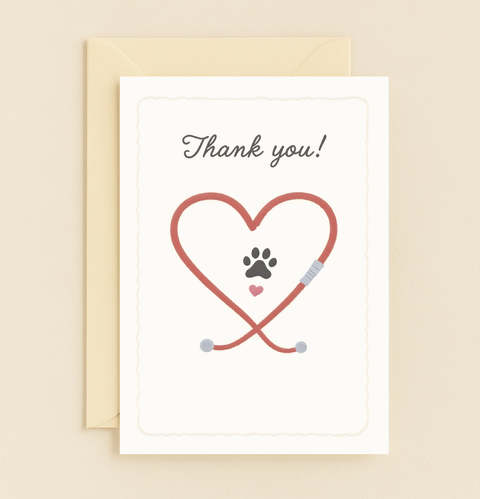 paw print stethoscope thank you card