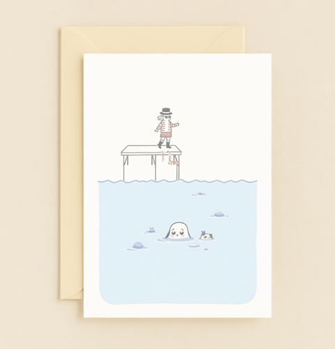 pier diving playful underwater card