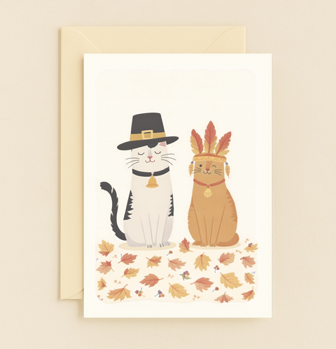 pilgrim and native cats autumn card