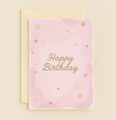 pink and gold happy birthday card