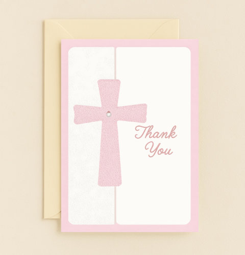 pink cross thank you card