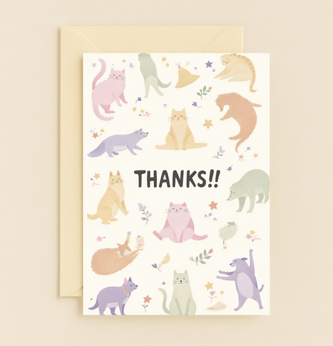 playful cat thank you card