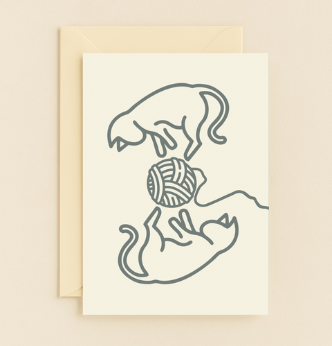 playful cats and yarn card