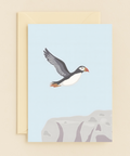 puffin over ocean illustration card