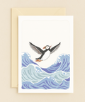 puffin soaring over ocean card