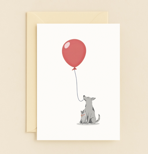 puppy and kitten with balloon card