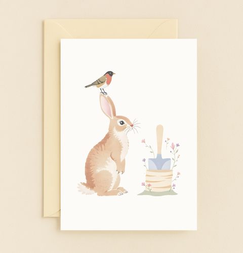 rabbit and bird garden card