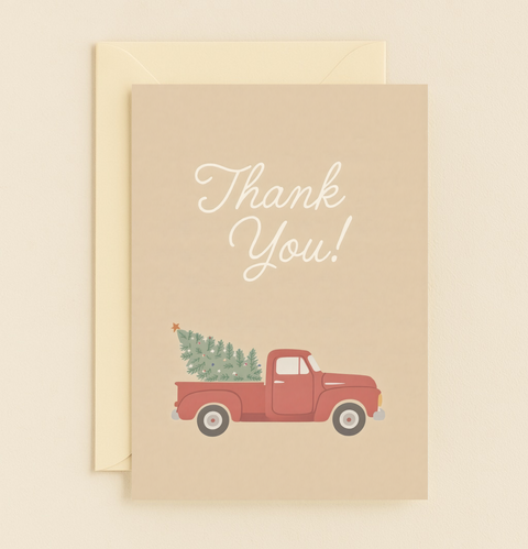 red truck thank you card with christmas tree