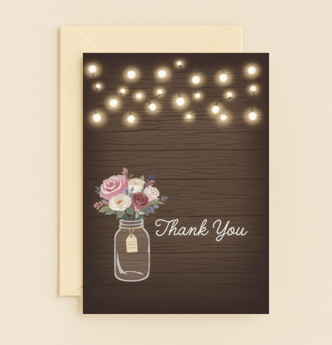 rustic flower jar thank you card