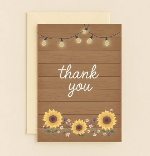 rustic sunflower thank you card
