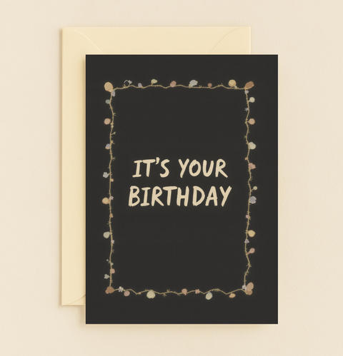simple birthday card with string light border