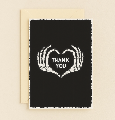skeleton hands heart thank you card